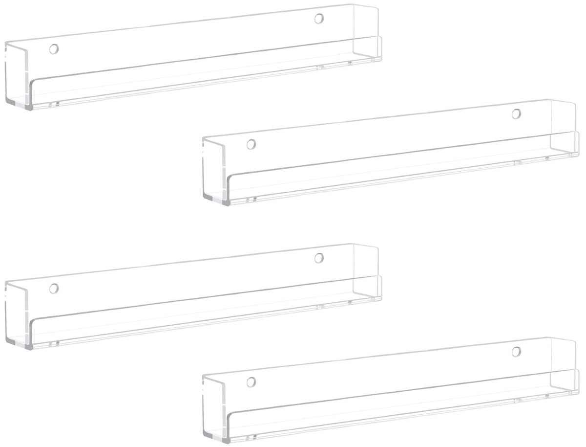Cerpourt 4 Pack Clear Acrylic Nail Polish Rack Wall Mounted Shelf - Nail Polish Organizer Display for Nail Techs, Home & Salon Use Avelisse