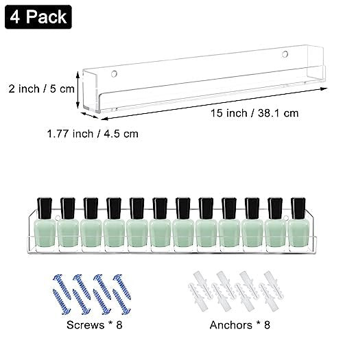 Cerpourt 4 Pack Clear Acrylic Nail Polish Rack Wall Mounted Shelf - Nail Polish Organizer Display for Nail Techs, Home & Salon Use Avelisse