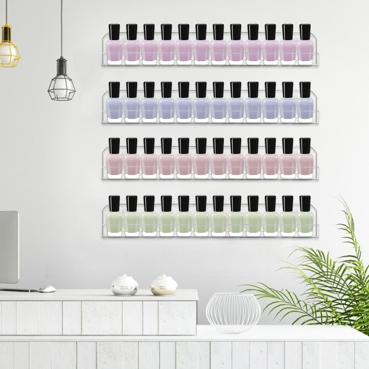 Cerpourt 4 Pack Clear Acrylic Nail Polish Rack Wall Mounted Shelf - Nail Polish Organizer Display for Nail Techs, Home & Salon Use Avelisse
