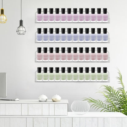 Cerpourt 4 Pack Clear Acrylic Nail Polish Rack Wall Mounted Shelf - Nail Polish Organizer Display for Nail Techs, Home & Salon Use Avelisse