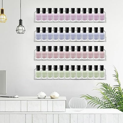 Cerpourt 4 Pack Clear Acrylic Nail Polish Rack Wall Mounted Shelf - Nail Polish Organizer Display for Nail Techs, Home & Salon Use Avelisse