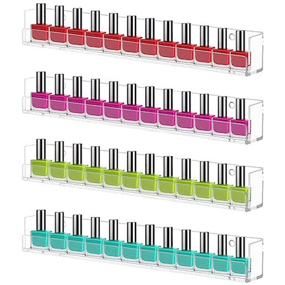 Cerpourt 4 Pack Clear Acrylic Nail Polish Rack Wall Mounted Shelf - Nail Polish Organizer Display for Nail Techs, Home & Salon Use Avelisse