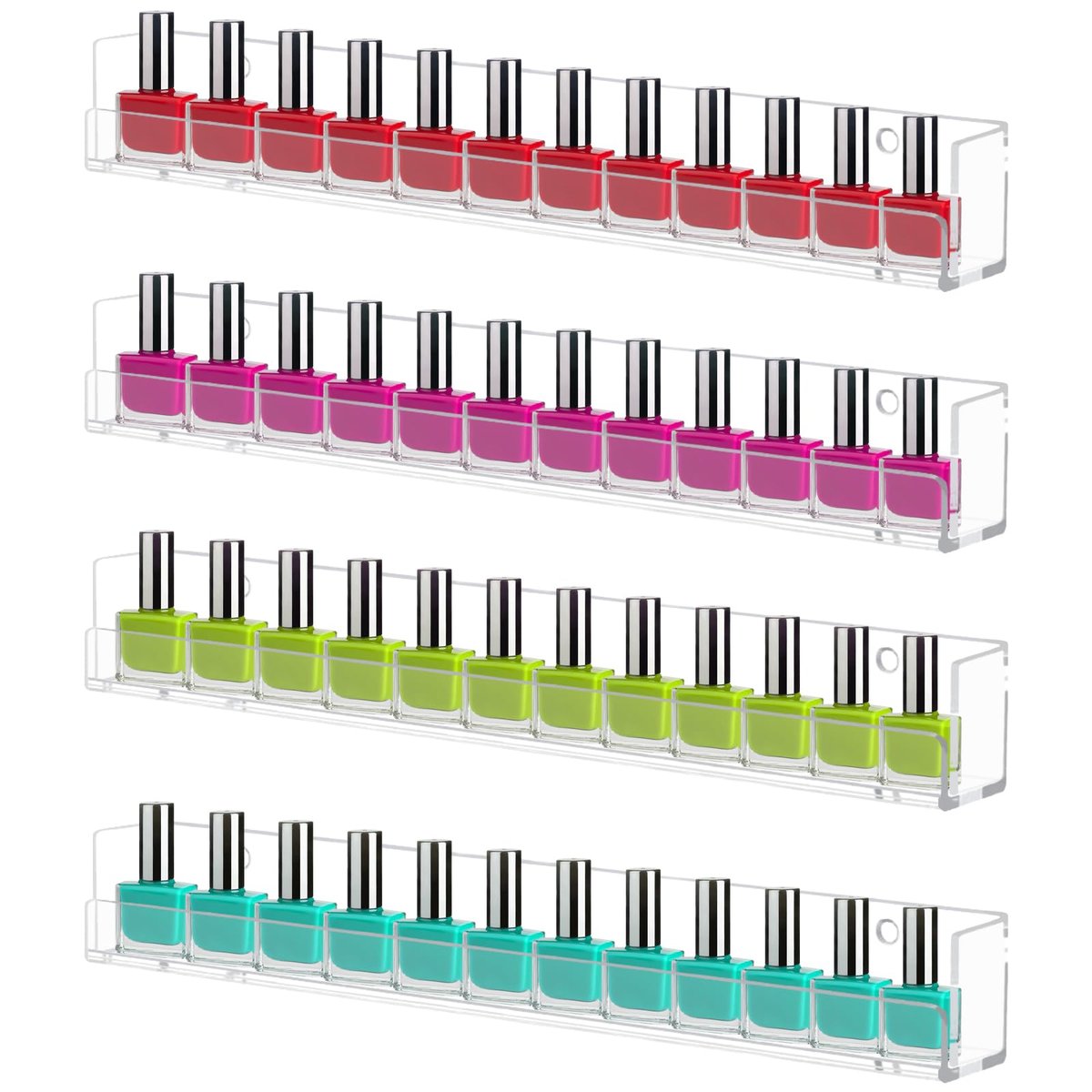 Cerpourt 4 Pack Clear Acrylic Nail Polish Rack Wall Mounted Shelf - Nail Polish Organizer Display for Nail Techs, Home & Salon Use Avelisse