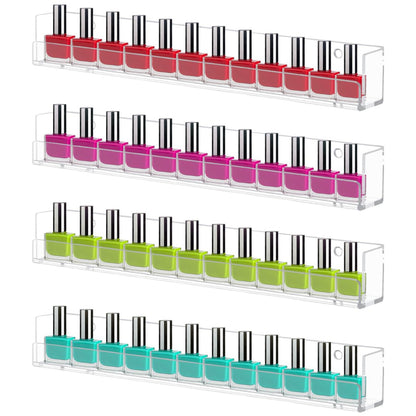 Cerpourt 4 Pack Clear Acrylic Nail Polish Rack Wall Mounted Shelf - Nail Polish Organizer Display for Nail Techs, Home & Salon Use Avelisse
