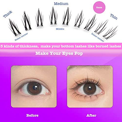 DAODER Bottom Lash Clusters DIY Eyelash Extensions - 90 Pcs Wispy Natural Look Clear Band Lashes for Bottom Eyelashes (6mm, Black)