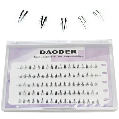 DAODER Bottom Lash Clusters DIY Eyelash Extensions - 90 Pcs Wispy Natural Look Clear Band Lashes for Bottom Eyelashes (6mm, Black)