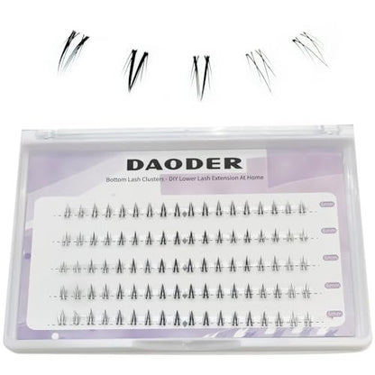 DAODER Bottom Lash Clusters DIY Eyelash Extensions - 90 Pcs Wispy Natural Look Clear Band Lashes for Bottom Eyelashes (6mm, Black)