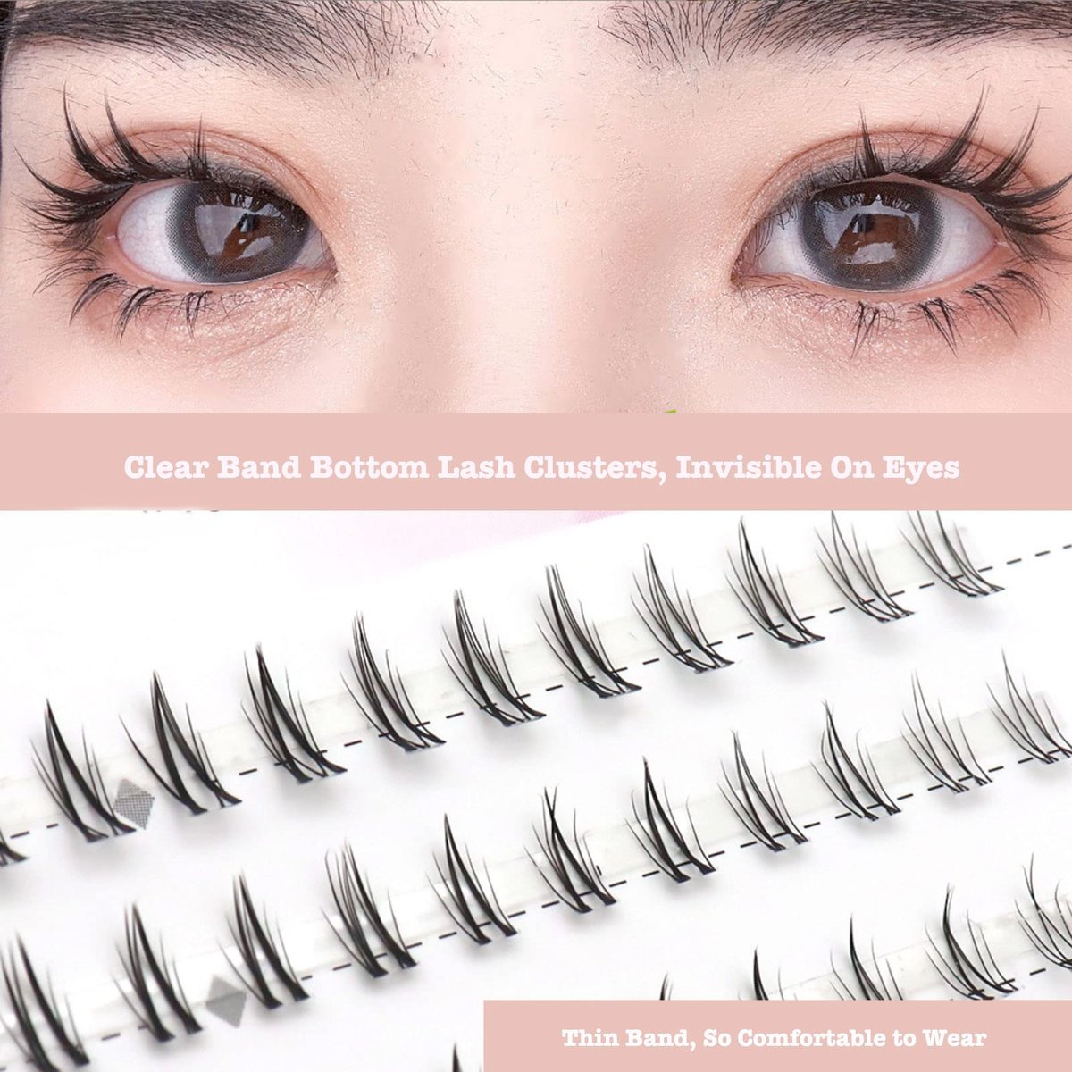 DAODER Bottom Lash Clusters DIY Eyelash Extensions - 90 Pcs Wispy Natural Look Clear Band Lashes for Bottom Eyelashes (6mm, Black) - görsel 7