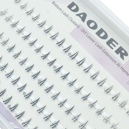 DAODER Bottom Lash Clusters DIY Eyelash Extensions - 90 Pcs Wispy Natural Look Clear Band Lashes for Bottom Eyelashes (6mm, Black)