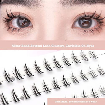 DAODER Bottom Lash Clusters DIY Eyelash Extensions - 90 Pcs Wispy Natural Look Clear Band Lashes for Bottom Eyelashes (6mm, Black)