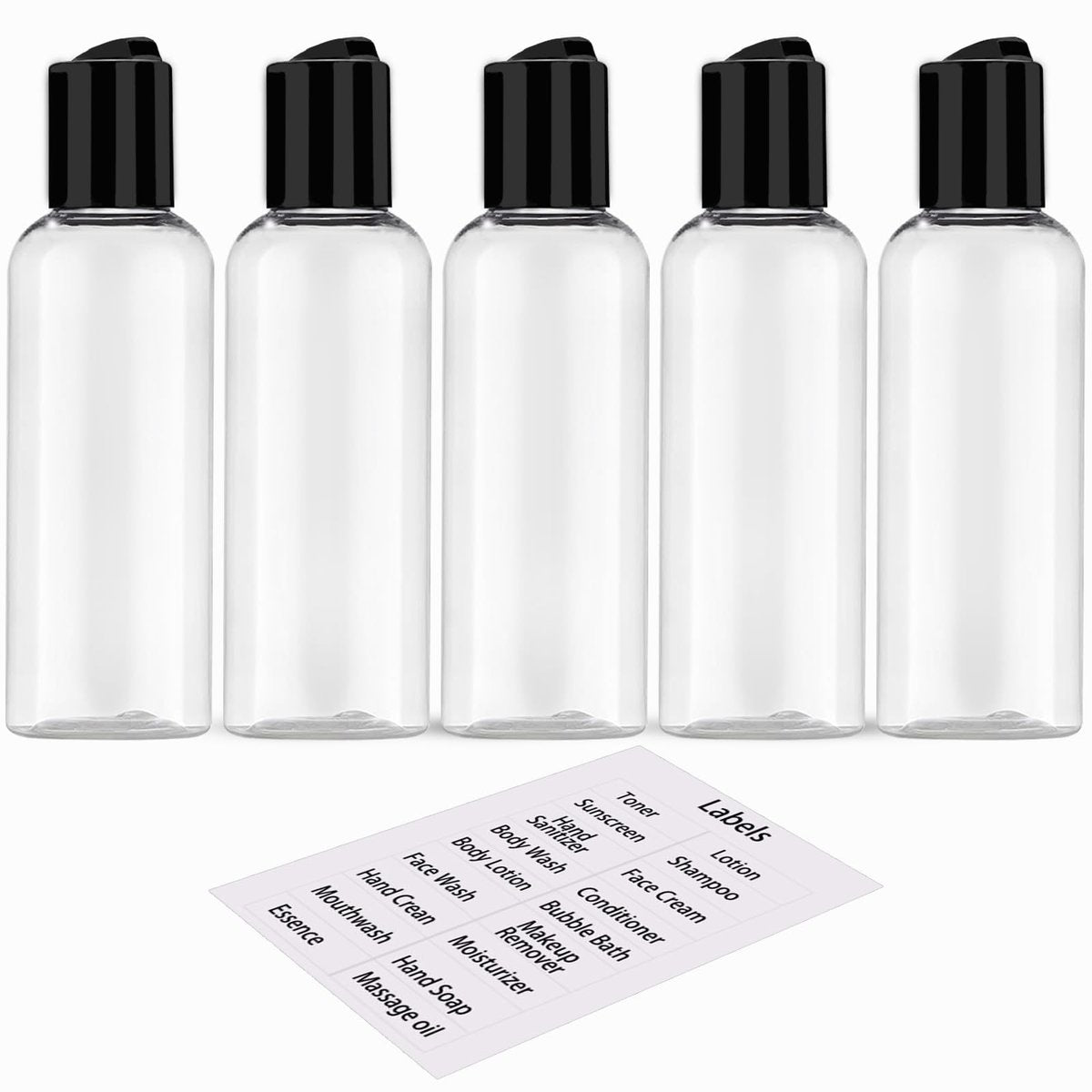 DNSEN 5 Pack 3.4 oz TSA Approved Leakproof Travel Bottles - Clear Plastic Empty Travel Size Containers with Labels - görsel 1