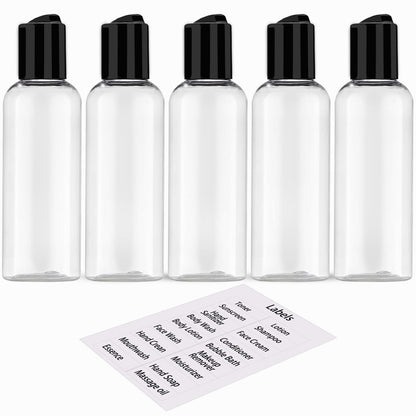 DNSEN 5 Pack 3.4 oz TSA Approved Leakproof Travel Bottles - Clear Plastic Empty Travel Size Containers with Labels