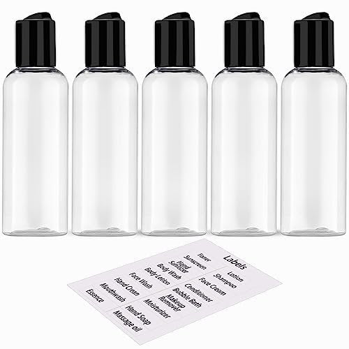 DNSEN 5 Pack 3.4 oz TSA Approved Leakproof Travel Bottles - Clear Plastic Empty Travel Size Containers with Labels - görsel 2