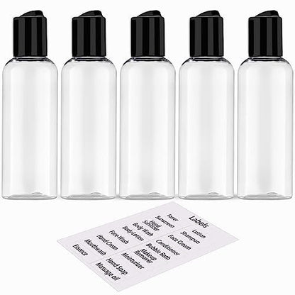 DNSEN 5 Pack 3.4 oz TSA Approved Leakproof Travel Bottles - Clear Plastic Empty Travel Size Containers with Labels