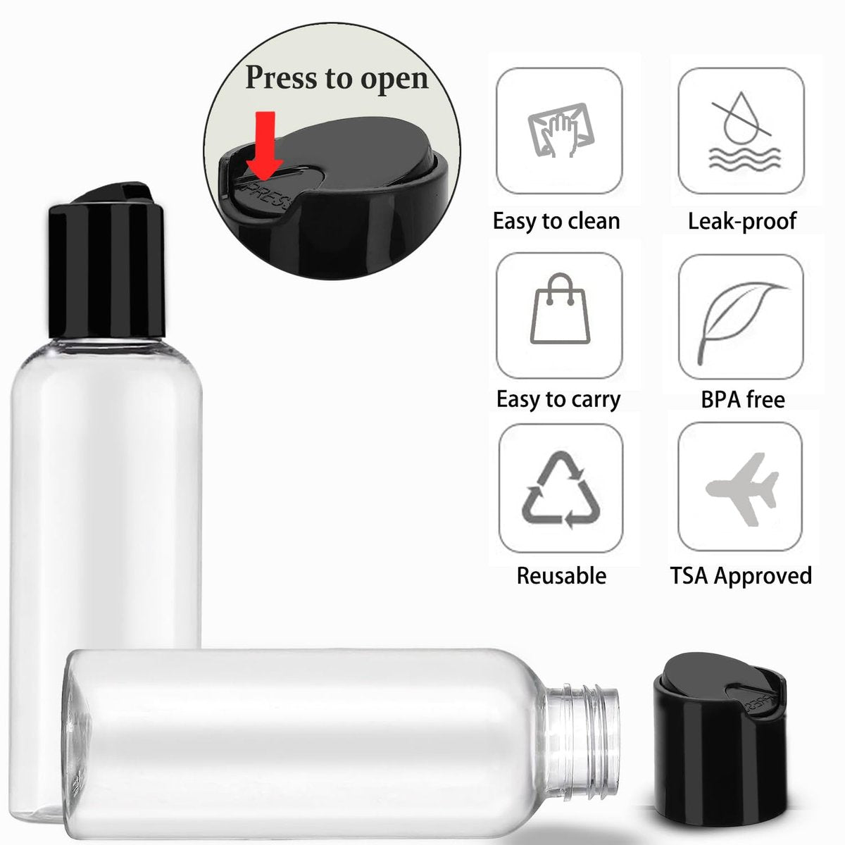 DNSEN 5 Pack 3.4 oz TSA Approved Leakproof Travel Bottles - Clear Plastic Empty Travel Size Containers with Labels - görsel 3
