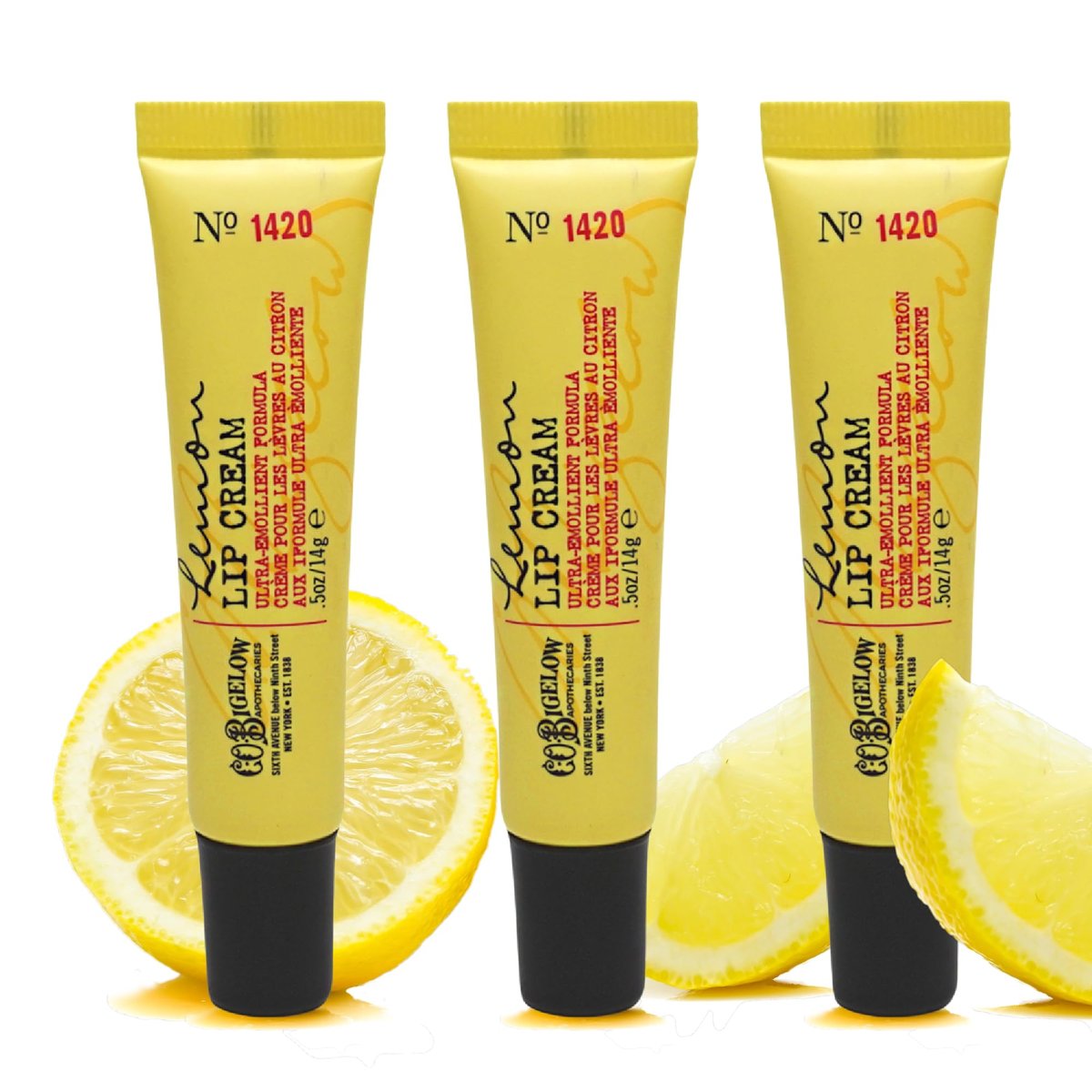 C.O. Bigelow Lemon Lip Cream Tubes, Pack of 3 – Lemon Lip Balm with Shea Butter, Bulk Lip Balm Set, 0.5 oz Each Avelisse
