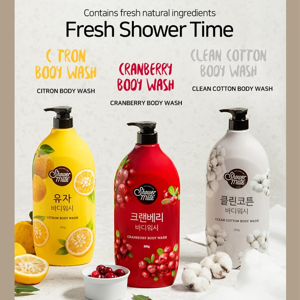 SHOWERMATE Natural Body Wash - Cranberry, 42.3 fl oz (1.2 kg) - Large Pump Bottle for Women & Men - görsel 3