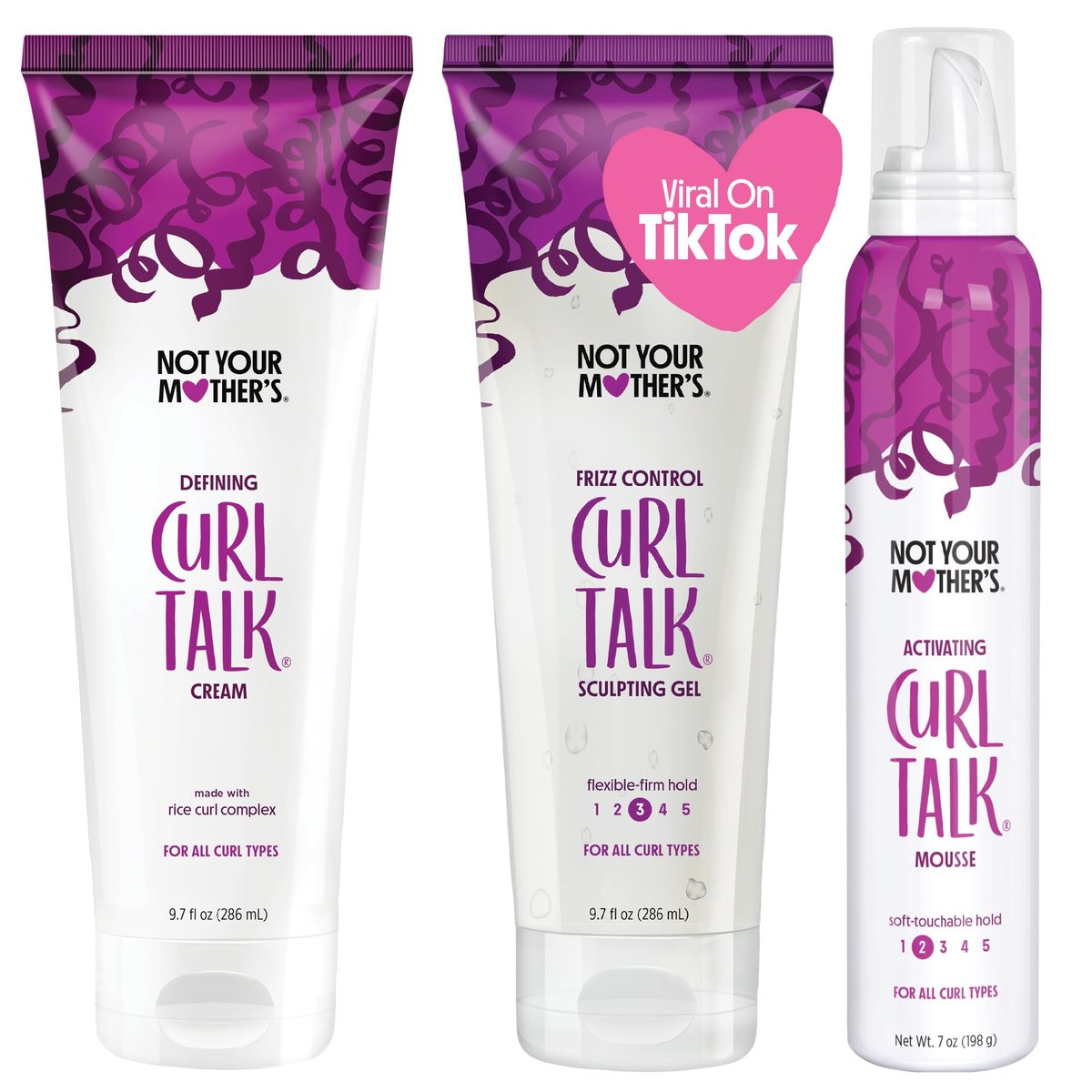 Not Your Mother's Curl Talk Kit: Defining Cream, Frizz Control Styling Gel & Activating Mousse for Curly Hair Avelisse