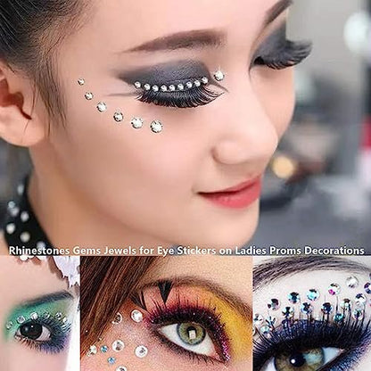 Go Ho 3 Sheets of Self-Adhesive Face/Hair Gems Rhinestones - Pearl White Crystals with Tweezers for Concerts, Festivals, and Rave Accessories