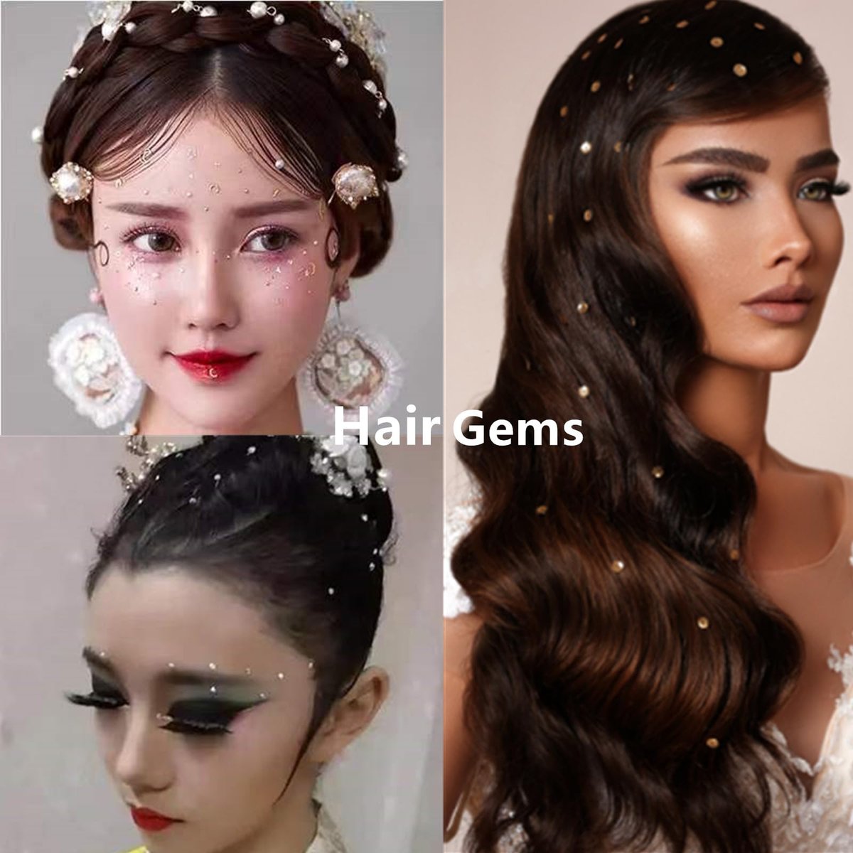 Go Ho 3 Sheets of Self-Adhesive Face/Hair Gems Rhinestones - Pearl White Crystals with Tweezers for Concerts, Festivals, and Rave Accessories - görsel 4