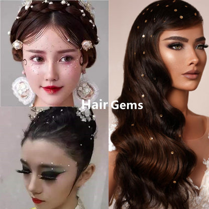 Go Ho 3 Sheets of Self-Adhesive Face/Hair Gems Rhinestones - Pearl White Crystals with Tweezers for Concerts, Festivals, and Rave Accessories