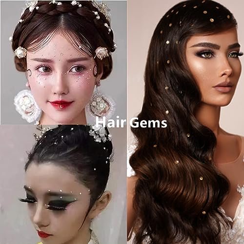 Go Ho 3 Sheets of Self-Adhesive Face/Hair Gems Rhinestones - Pearl White Crystals with Tweezers for Concerts, Festivals, and Rave Accessories - görsel 3