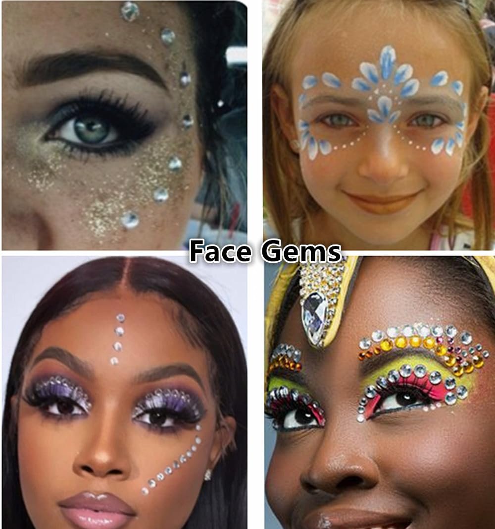 Go Ho 3 Sheets of Self-Adhesive Face/Hair Gems Rhinestones - Pearl White Crystals with Tweezers for Concerts, Festivals, and Rave Accessories - görsel 12