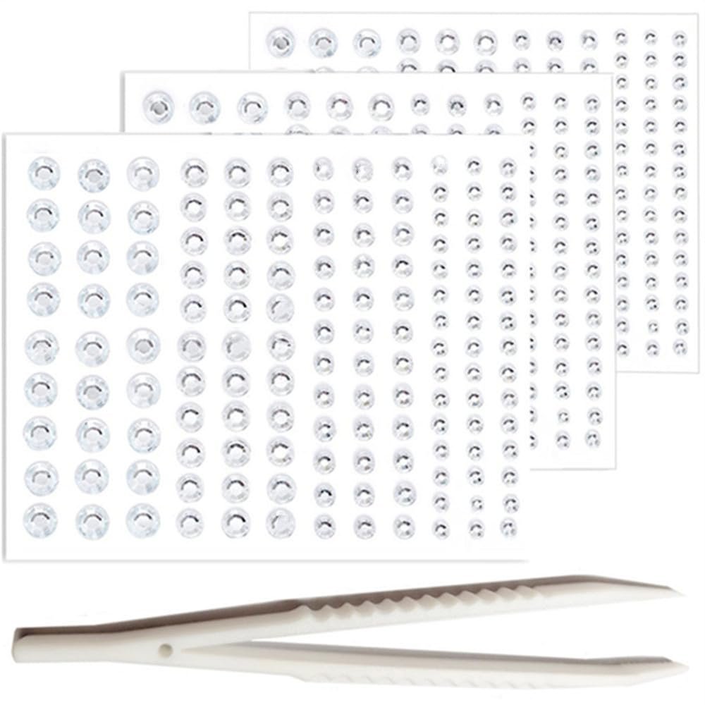 Go Ho 3 Sheets of Self-Adhesive Face/Hair Gems Rhinestones - Pearl White Crystals with Tweezers for Concerts, Festivals, and Rave Accessories - görsel 2