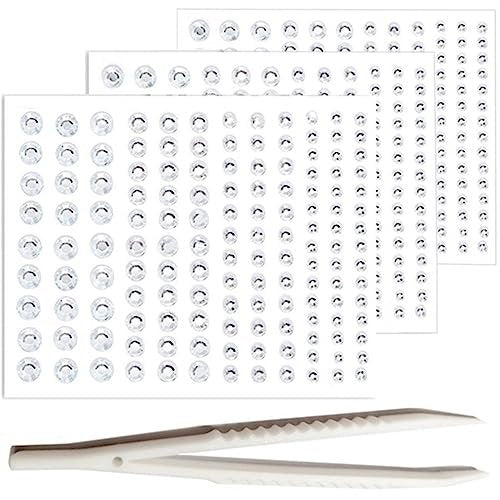 Go Ho 3 Sheets of Self-Adhesive Face/Hair Gems Rhinestones - Pearl White Crystals with Tweezers for Concerts, Festivals, and Rave Accessories - görsel 1