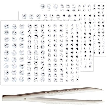 Go Ho 3 Sheets of Self-Adhesive Face/Hair Gems Rhinestones - Pearl White Crystals with Tweezers for Concerts, Festivals, and Rave Accessories