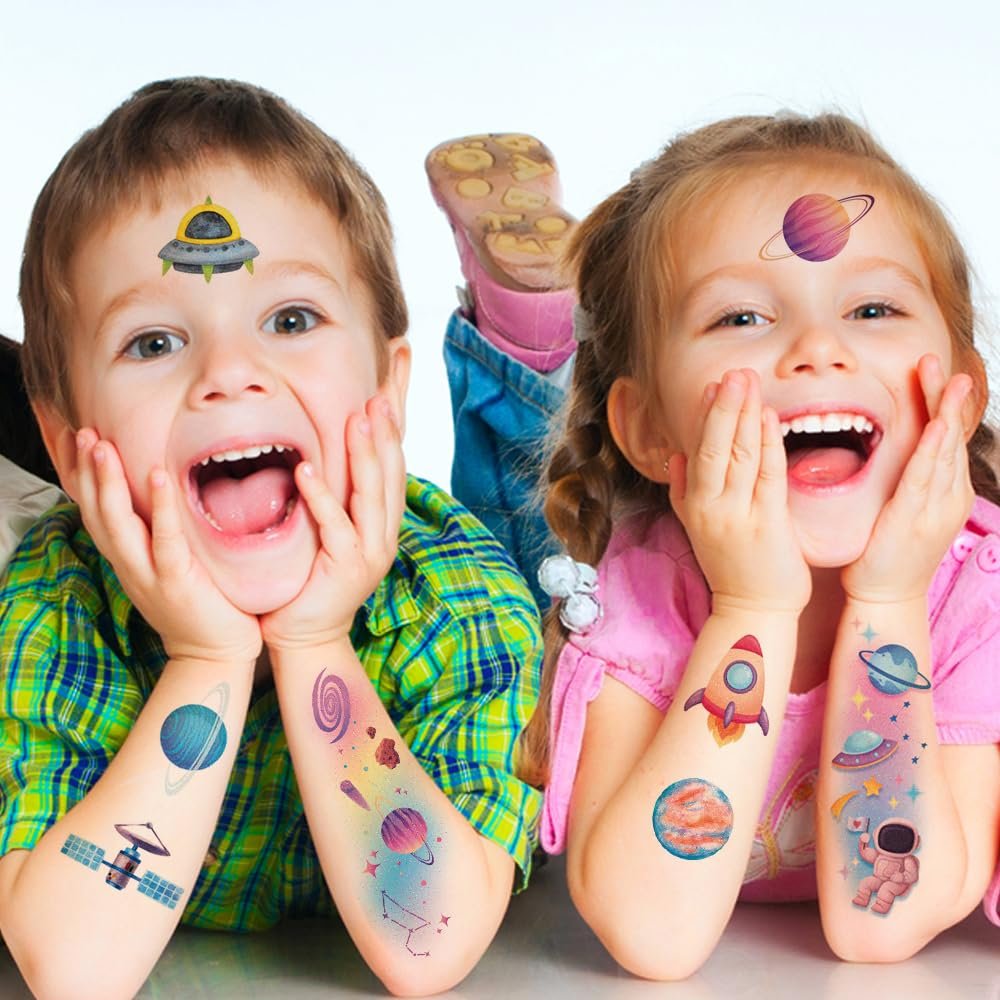 Hohamn 120 Pcs Glitter Galaxy Temporary Tattoos for Boys Kids - Outer Space Themed Party Favors - görsel 9