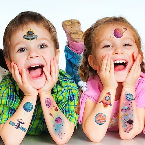 Hohamn 120 Pcs Glitter Galaxy Temporary Tattoos for Boys Kids - Outer Space Themed Party Favors - görsel 10