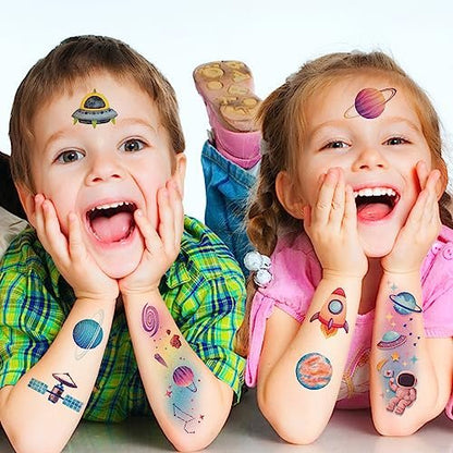 Hohamn 120 Pcs Glitter Galaxy Temporary Tattoos for Boys Kids - Outer Space Themed Party Favors