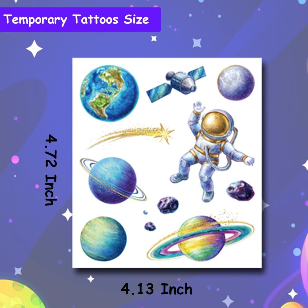 Hohamn 120 Pcs Glitter Galaxy Temporary Tattoos for Boys Kids - Outer Space Themed Party Favors - görsel 5