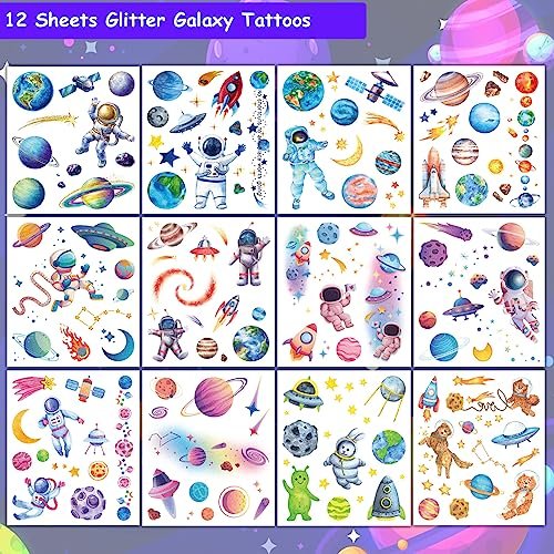 Hohamn 120 Pcs Glitter Galaxy Temporary Tattoos for Boys Kids - Outer Space Themed Party Favors - görsel 4