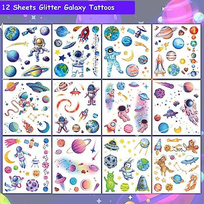 Hohamn 120 Pcs Glitter Galaxy Temporary Tattoos for Boys Kids - Outer Space Themed Party Favors
