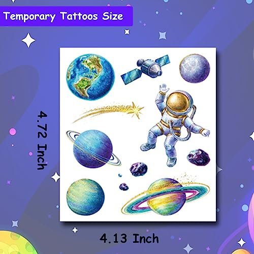 Hohamn 120 Pcs Glitter Galaxy Temporary Tattoos for Boys Kids - Outer Space Themed Party Favors - görsel 6