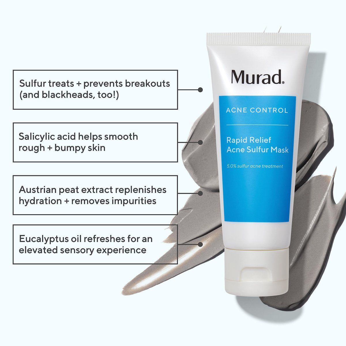 Murad Rapid Relief Acne Sulfur Mask – 2.5 oz Clay Mask with Salicylic Acid, 5% Sulfur & Austrian Peat to Reduce Oil, Minimize Breakouts & Unclog Pores Avelisse