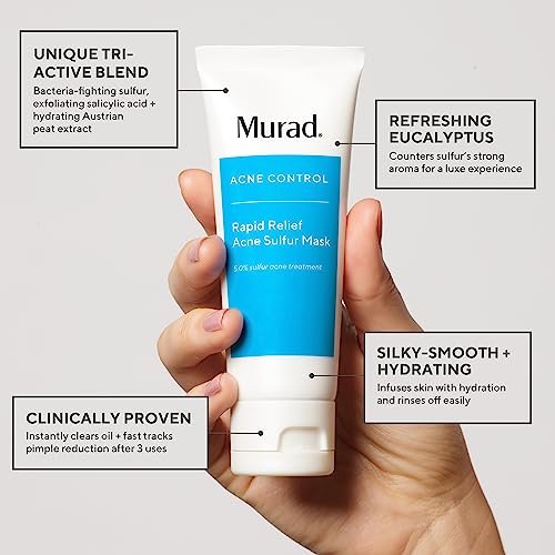 Murad Rapid Relief Acne Sulfur Mask – 2.5 oz Clay Mask with Salicylic Acid, 5% Sulfur & Austrian Peat to Reduce Oil, Minimize Breakouts & Unclog Pores Avelisse