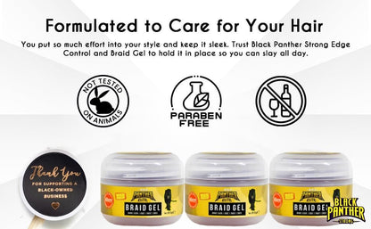Black Panther Elite Edge & Braid Control Pomade for Curly Hair - Strong Hold Volumizing Hair Gel for Braids, Locs & Twists - 8 oz