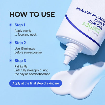 ISNTREE Hyaluronic Acid Daily Sun Gel SPF 30 - Lightweight Korean Sunscreen, Moisturizing, No White Cast, 1.69 fl oz Avelisse
