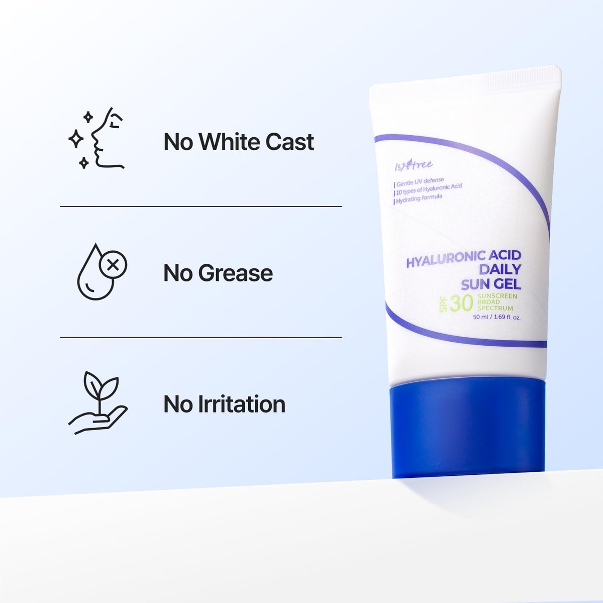 ISNTREE Hyaluronic Acid Daily Sun Gel SPF 30 - Lightweight Korean Sunscreen, Moisturizing, No White Cast, 1.69 fl oz Avelisse