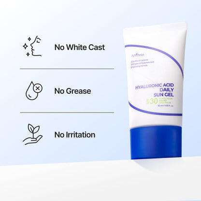ISNTREE Hyaluronic Acid Daily Sun Gel SPF 30 - Lightweight Korean Sunscreen, Moisturizing, No White Cast, 1.69 fl oz Avelisse