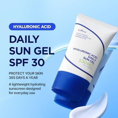ISNTREE Hyaluronic Acid Daily Sun Gel SPF 30 - Lightweight Korean Sunscreen, Moisturizing, No White Cast, 1.69 fl oz Avelisse