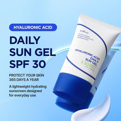 ISNTREE Hyaluronic Acid Daily Sun Gel SPF 30 - Lightweight Korean Sunscreen, Moisturizing, No White Cast, 1.69 fl oz Avelisse