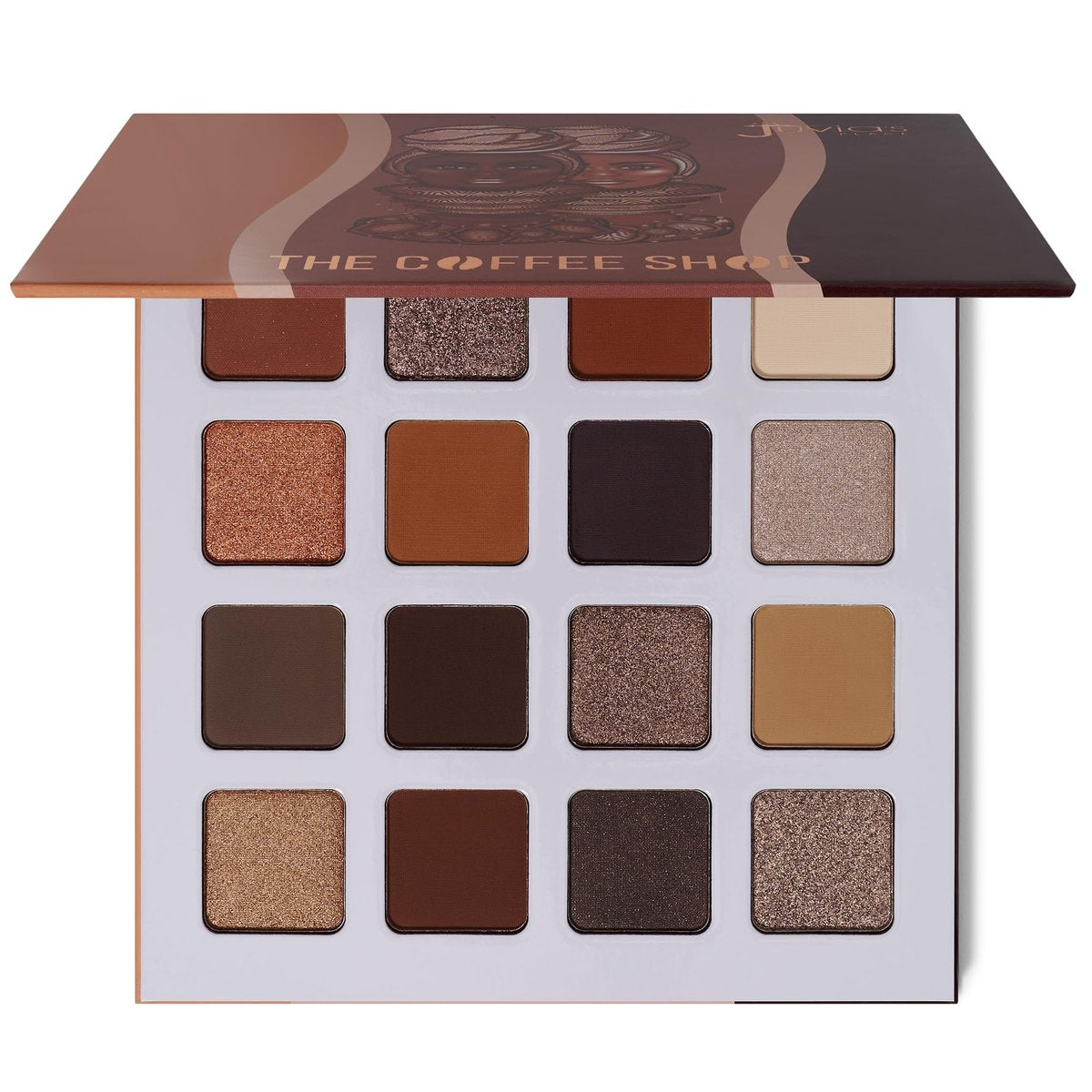 Juvia's Place Coffee Shop Eyeshadow Palette - 16 Pan Palette with Tan, Auburn, & Rich Dark Chocolate Shades, Mattes and Shimmers, Highly Pigmented and Buttery Texture Avelisse