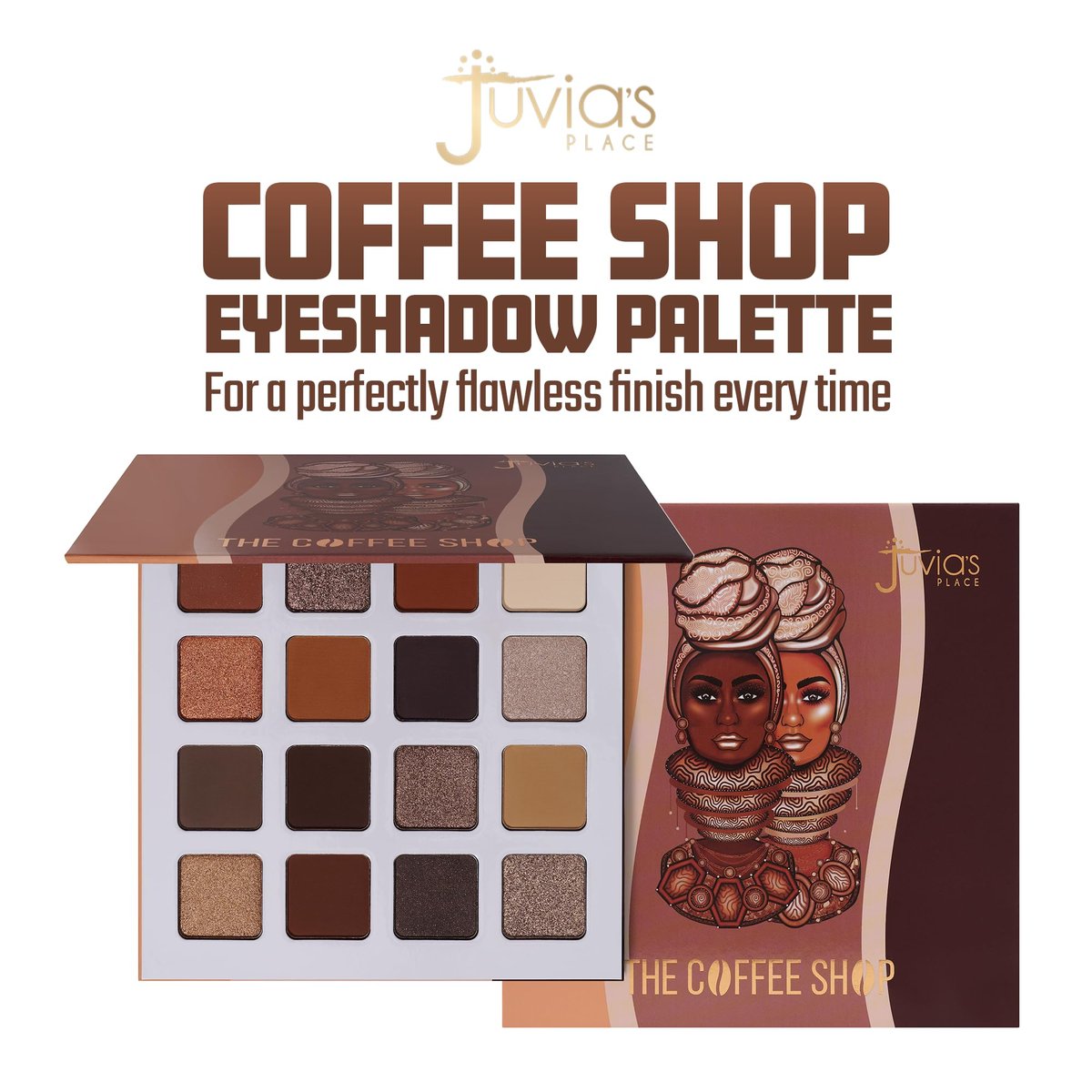 Juvia's Place Coffee Shop Eyeshadow Palette - 16 Pan Palette with Tan, Auburn, & Rich Dark Chocolate Shades, Mattes and Shimmers, Highly Pigmented and Buttery Texture Avelisse
