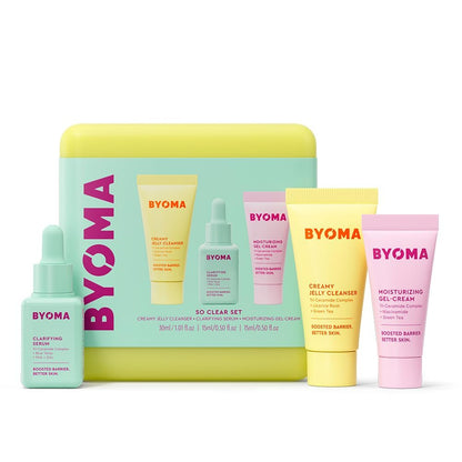 BYOMA So Clear Set - Barrier Repair Skincare Kit for Acne Prone Skin with Creamy Jelly Cleanser, Clarifying Serum & Gel-Cream Moisturizer (30ml, 15ml, 15ml)