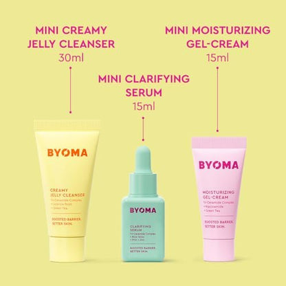 BYOMA So Clear Set - Barrier Repair Skincare Kit for Acne Prone Skin with Creamy Jelly Cleanser, Clarifying Serum & Gel-Cream Moisturizer (30ml, 15ml, 15ml)