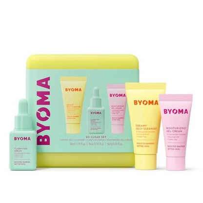BYOMA So Clear Set - Barrier Repair Skincare Kit for Acne Prone Skin with Creamy Jelly Cleanser, Clarifying Serum & Gel-Cream Moisturizer (30ml, 15ml, 15ml)